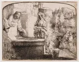 Christ and the woman of samaria: an arched print by Rembrandt Harmensz van Rijn, print (other), sold Dec 2022