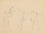 A racehorse and a jockey with three other drawings by James Seymour, ink, sold Dec 2022