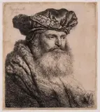 Bearded man in a velvet cap with a jewel clasp by Rembrandt Harmensz van Rijn, print (other), sold Dec 2022