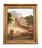 Panchganga and durga ghats by Thomas Daniell, oil, sold Nov 2022