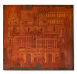 Fragments of buildings by John Halliday, 1980, Oil on board, sold Nov 2022