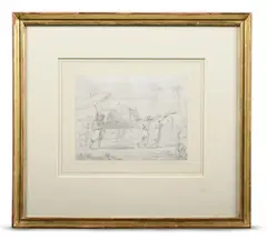 Indians carrying a palanquin by William Daniell, 1819, drawing, sold Nov 2022