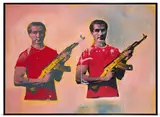 Mohammad reza pahlavi, the lost shah of iran, a double portrait by Nima Behnoud, 2010, mixed media on canvas, sold Nov 2022