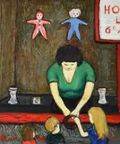 Fairground girl by Alan Lowndes, 1966, oil, sold Oct 2022