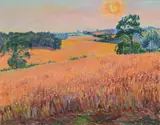 Sunset, clements reach, meopham, kent by Frederick Gore, 1967, oil, sold Oct 2022