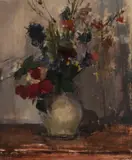 Still life of flowers in a vase by Rodrigo Moynihan, Oil on canvas, sold Oct 2022