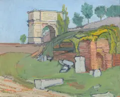 Ruins in provence by Claude Rogers, Oil on panel, sold Oct 2022