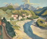 Mountain village by Julian Trevelyan, 1930, Oil on board, sold Oct 2022