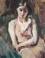 Portrait of lady seated, thought to be lilian, the artist's wif by David Bomberg, Oil on canvas, sold Oct 2022