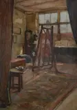 Female artist, seated at her easel by Gerald Kelly, Oil on panel, offered Oct 2022