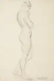 Standing nude, profile by Laura Knight, oil, sold Oct 2022