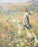 Feeding time by Dorothea Sharp, oil, sold Oct 2022