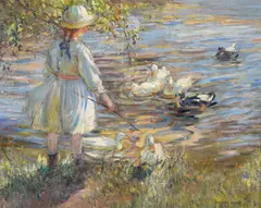 Feeding the ducks by Dorothea Sharp, Oil on canvasSigned, sold Oct 2022