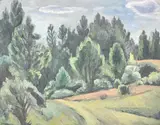 Summer landscape by Bernard Meninsky, Oil on canvas, sold Oct 2022
