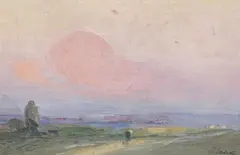 Evening landscape by Pierre Adolphe Valette, Oil on boardWith studio stamp, sold Oct 2022