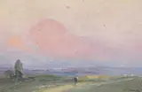 Evening landscape by Pierre Adolphe Valette, Oil on boardWith studio stamp, sold Oct 2022