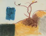 Birds in a landscape by Roger Hilton, 1970, oil, sold Oct 2022