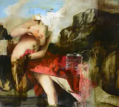 Aphrodite enters the sea at paphos by Simon Casson, oil, sold Oct 2022