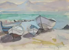 Beached boats by Anne Redpath, Charcoal, watercolour and gouache, sold Oct 2022
