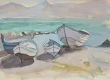Beached boats by Anne Redpath, Charcoal, watercolour and gouache, sold Oct 2022