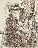 'chicken', girl at a piano by Walter Richard Sickert, ink and black, sold Oct 2022
