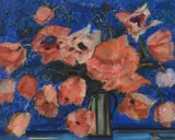 Poppies on a blue ground by Robin Philipson, watercolour, offered Oct 2022