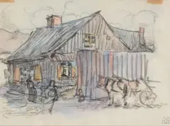 Evening, opatow, kielecki, poland by Robert Bevan, watercolour, sold Oct 2022