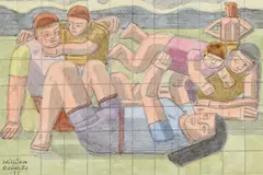 Family at play by William Roberts, Pencil and watercolour squared for transferSigned and dated '77, sold Oct 2022