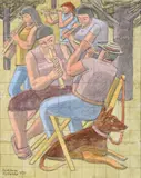 The pipers by William Roberts, 1977, Pencil and watercolour squared for transferSigned and dated, sold Oct 2022