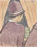 Girl in a mauve dress by Gwen John, watercolour and gouacheStamped, sold Oct 2022