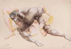 Wrestlers by Duncan Grant, Pencil, watercolour and gouacheSigned and dedicated 'To Willie from Duncan', sold Oct 2022