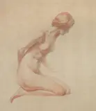 A female nude, kneeling, a study by Herbert James Gunn, pencil, sold Oct 2022