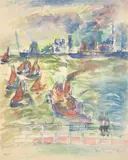Le bassin de la manche au havre by Jean Dufy, Watercolour, ink and pencil, sold Oct 2022
