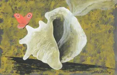 Conch shell and butterfly by John Banting, Watercolour and gouache, sold Oct 2022