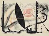 Pink and black by John Tunnard, ink and coloured, sold Oct 2022