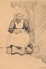 Peeling potatoes by Robert Bevan, Charcoal and pencil Indistinctly signed with initials, sold Oct 2022