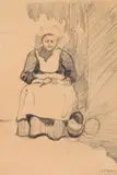 Peeling potatoes by Robert Bevan, Charcoal and pencil Indistinctly signed with initials, sold Oct 2022