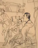 Paul shelby, barry jackson, scott sunderland by Laura Knight, drawing, sold Oct 2022