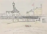 Brighton, palace pier by Elwin Hawthorne, Pencil and coloured pencilTitled and annotated, sold Oct 2022