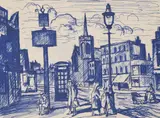 Guardian angels, mile end road, e3 by Elwin Hawthorne, linocut, sold Oct 2022