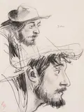 Portrait of a bearded gypsy by Augustus Edwin John, drawing, sold Oct 2022