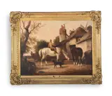 A traveller watering his horse at a trough by George Cole, 1842, Oil on canvas, sold Oct 2022