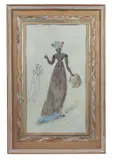 Lisa's dress moving in a curved line upwards towards the upper edge by Oliver Messel, watercolor, sold Oct 2022