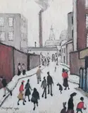 Street scene by L. S. Lowry, lithograph, sold Jun 2023