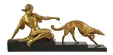 A French Art Deco bronze group of a seated maiden with a borzoi upon a by Armand Godard, bronze, sold Jun 2023
