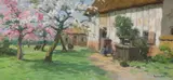 La chaumière au printemps by Paul André Jean Eschbach, oil on canvas, sold Jun 2023