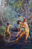 Vacances at Porto Vecchio by Roberte Jeanne Chevalier, 1959, oil on canvas, sold Jun 2023
