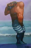 Bather on the shoreline by Neal McPheeters, acrylic on canvas, sold Jun 2023