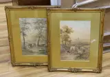 Travellers seated beside a pond and Wagon in a landscape, both signed, 36 x 26cm by Henry Earp Snr, watercolor, offered Jun 2023