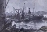 Tower Bridge from the Thames by Cecil King, watercolour, sold Jun 2023